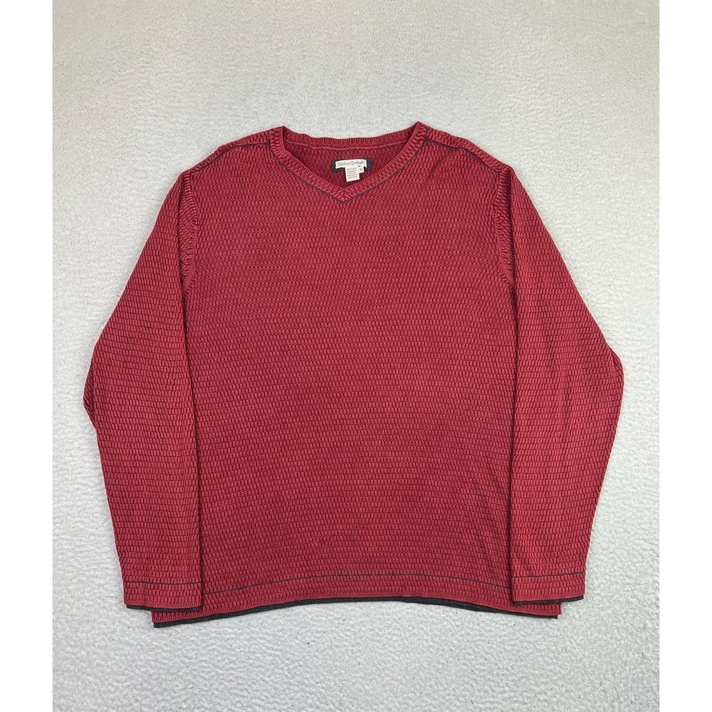 carbon2cobalt‎ Sweater Mens XL Red Waffle Knit V Neck Pullover Textured Casual